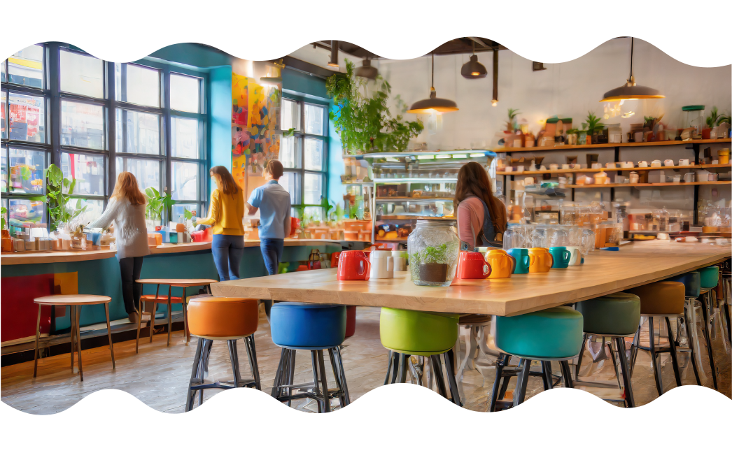 Inside a colorful pottery studio