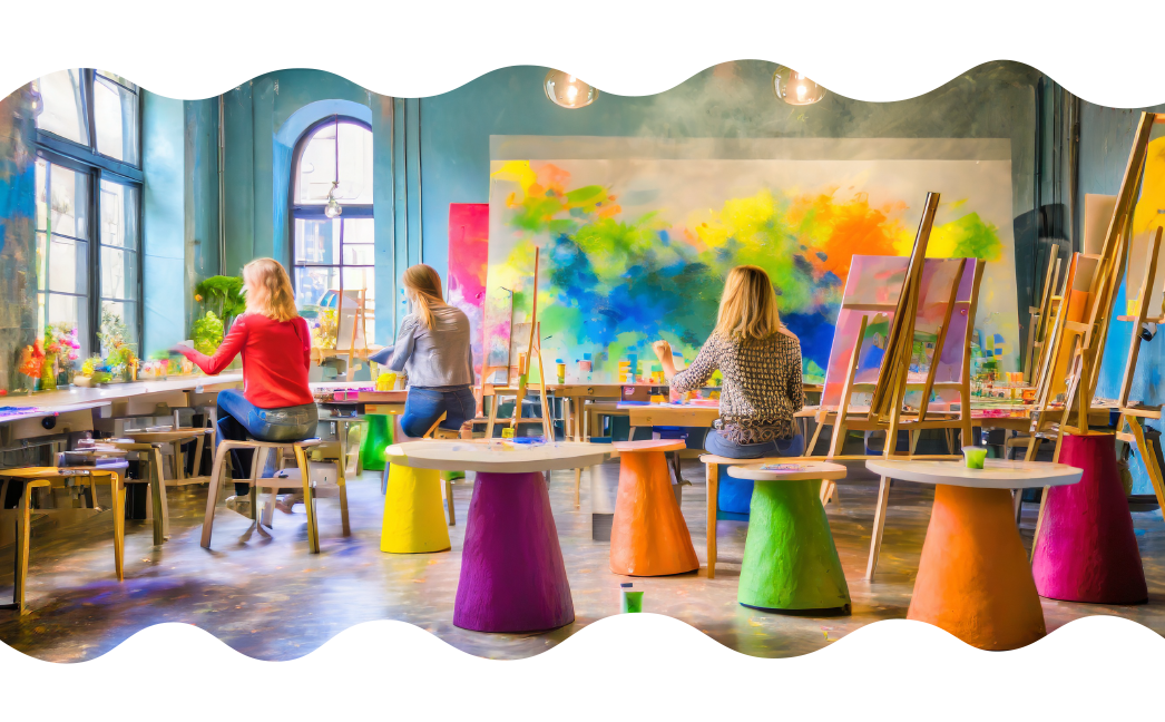 Inside a colorful painting studio
